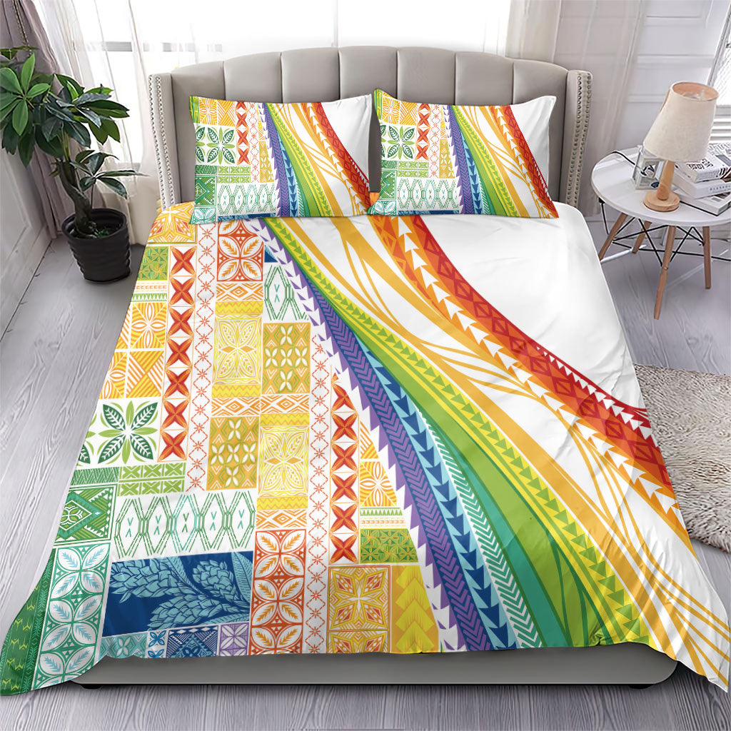 Pasifika Samoa Siapo Malu Tattoo Inspired Bedding Set Fa'afafine Rainbow Theme