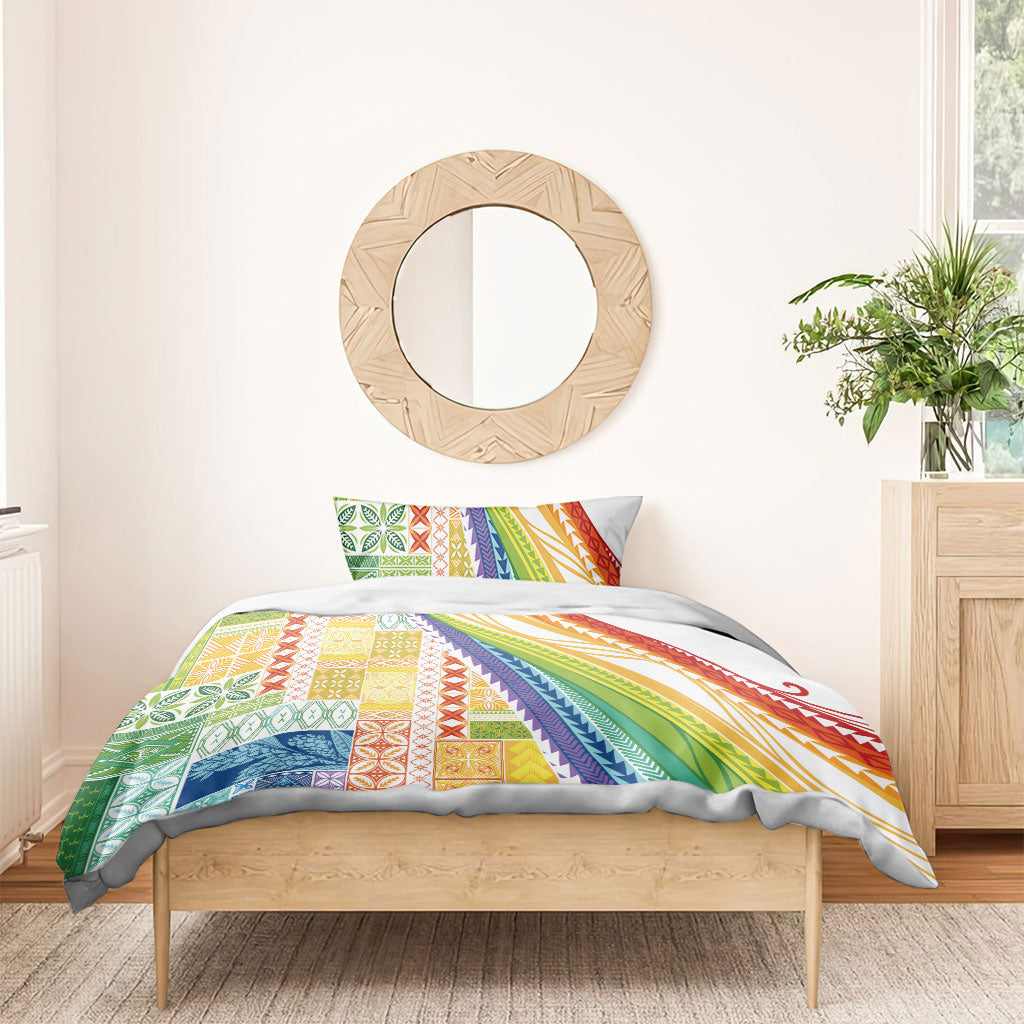 Pasifika Samoa Siapo Malu Tattoo Inspired Bedding Set Fa'afafine Rainbow Theme