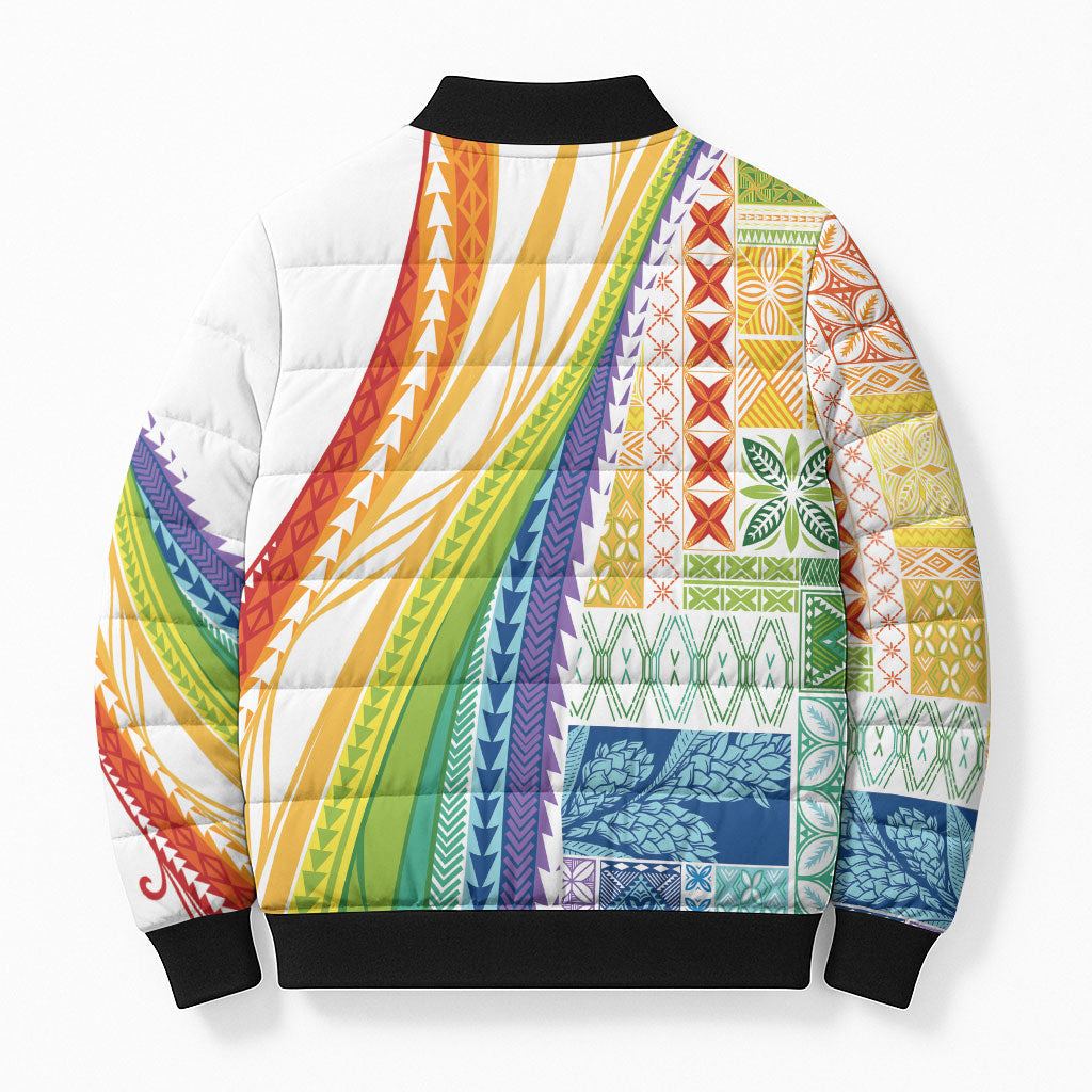 Pasifika Samoa Siapo Malu Tattoo Inspired Bomber Puffer Jacket Fa'afafine Rainbow Theme