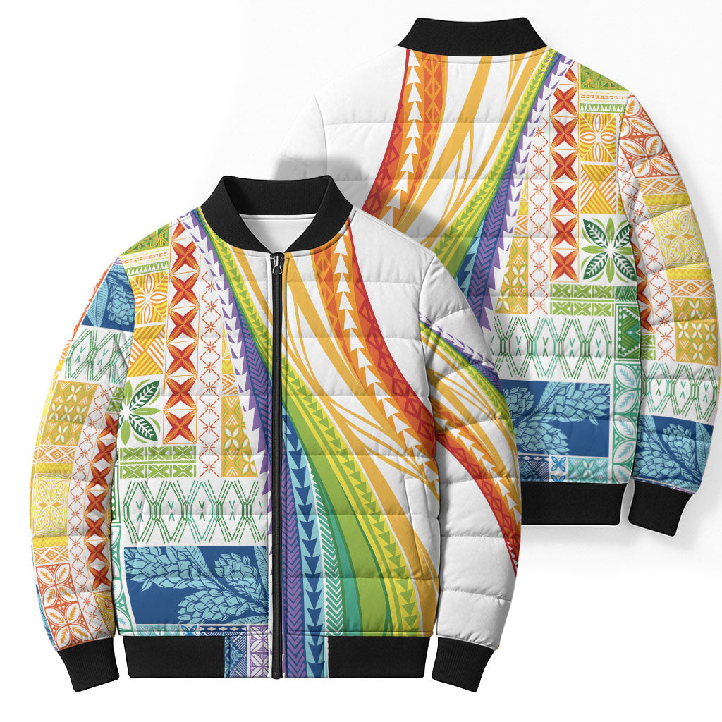 Pasifika Samoa Siapo Malu Tattoo Inspired Bomber Puffer Jacket Fa'afafine Rainbow Theme