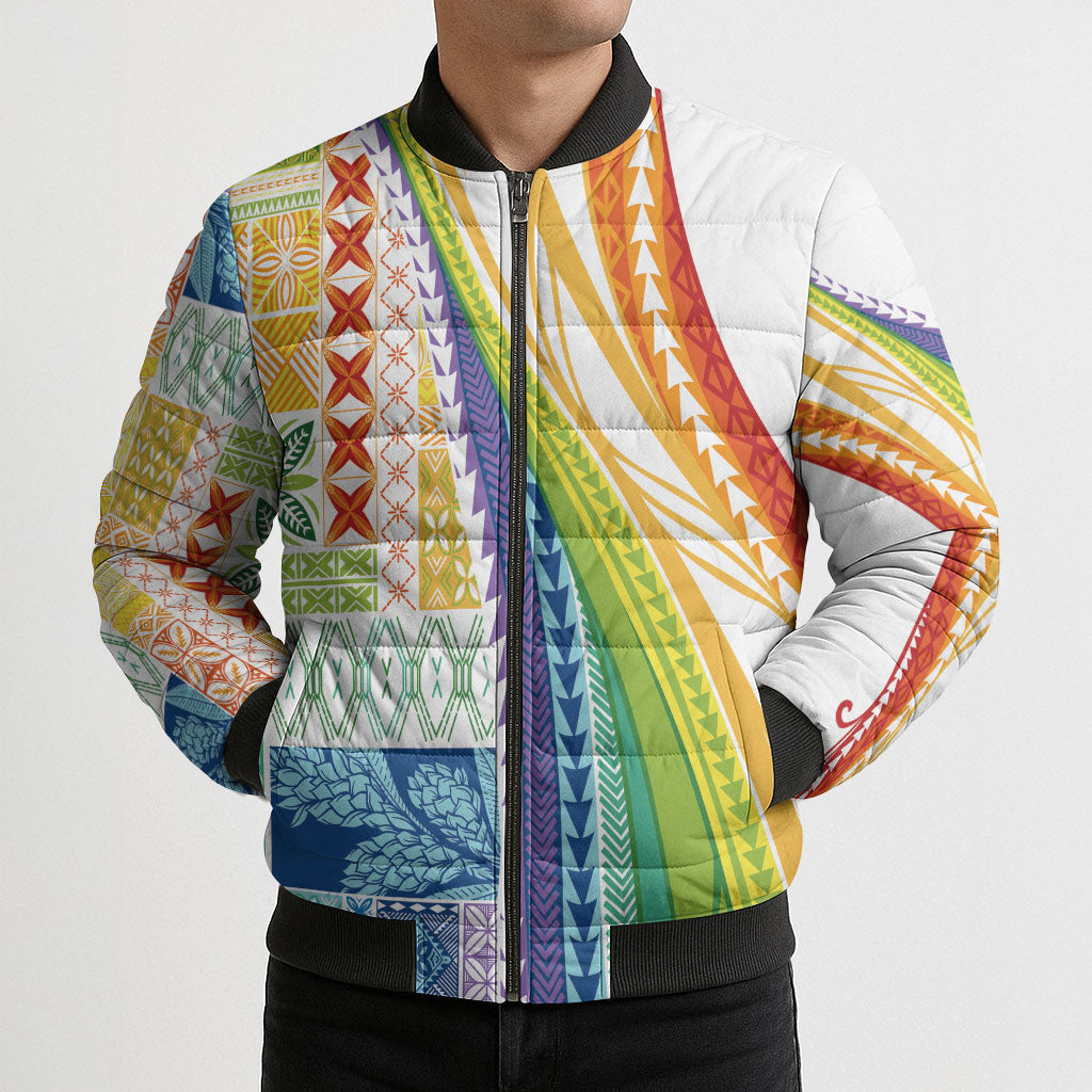 Pasifika Samoa Siapo Malu Tattoo Inspired Bomber Puffer Jacket Fa'afafine Rainbow Theme