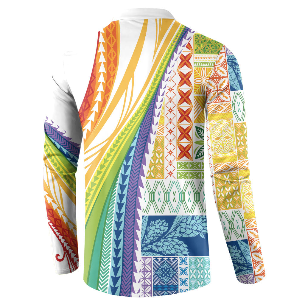Pasifika Samoa Siapo Malu Tattoo Inspired Button Sweatshirt Fa'afafine Rainbow Theme