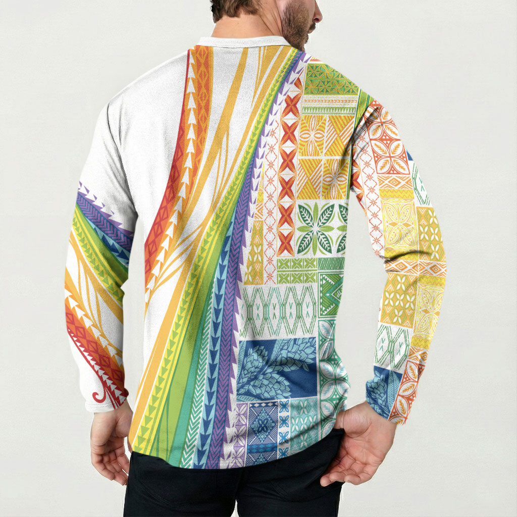 Pasifika Samoa Siapo Malu Tattoo Inspired Button Sweatshirt Fa'afafine Rainbow Theme