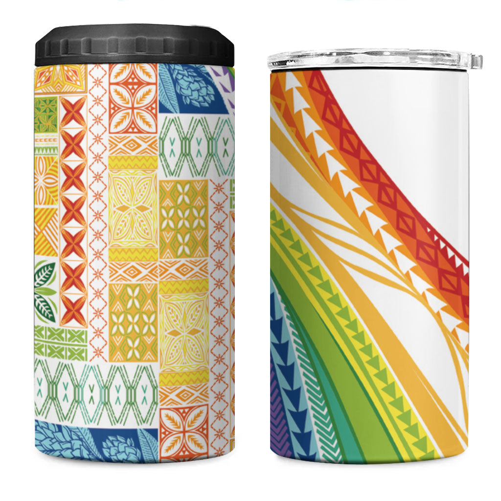Pasifika Samoa Siapo Malu Tattoo Inspired 4 in 1 Can Cooler Tumbler Fa'afafine Rainbow Theme