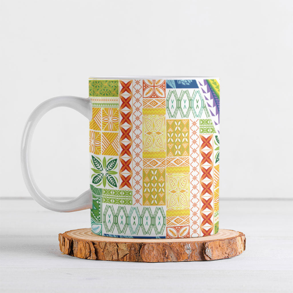 Pasifika Samoa Siapo Malu Tattoo Inspired Ceramic Mug Fa'afafine Rainbow Theme