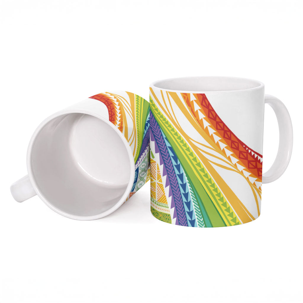Pasifika Samoa Siapo Malu Tattoo Inspired Ceramic Mug Fa'afafine Rainbow Theme