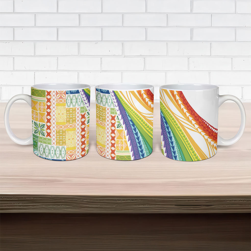 Pasifika Samoa Siapo Malu Tattoo Inspired Ceramic Mug Fa'afafine Rainbow Theme