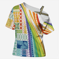 Pasifika Samoa Siapo Malu Tattoo Inspired Cross Shoulder Shirt Fa'afafine Rainbow Theme