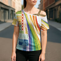 Pasifika Samoa Siapo Malu Tattoo Inspired Cross Shoulder Shirt Fa'afafine Rainbow Theme