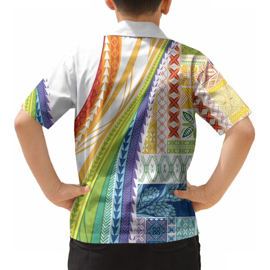 Pasifika Samoa Siapo Malu Tattoo Inspired Kid Hawaiian Shirt Fa'afafine Rainbow Theme