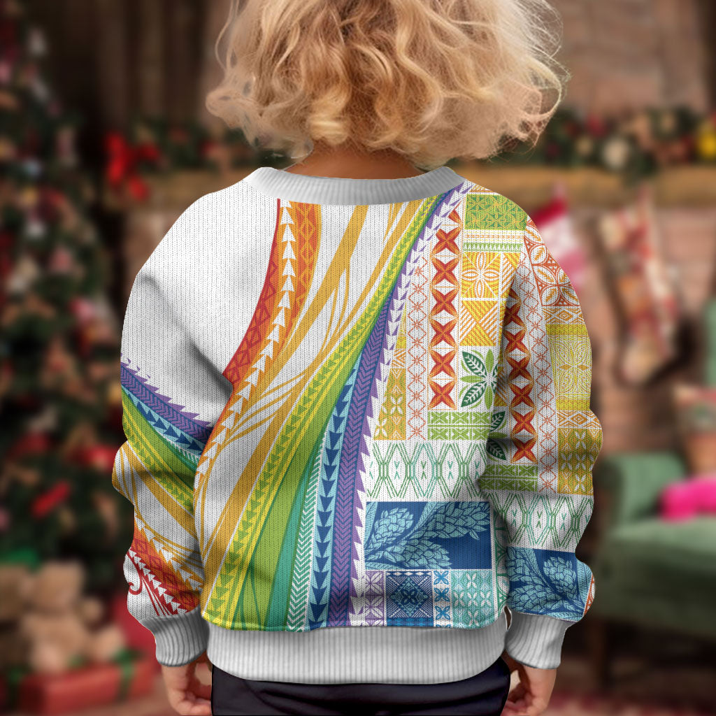 Pasifika Samoa Siapo Malu Tattoo Inspired Kid Ugly Christmas Sweater Fa'afafine Rainbow Theme