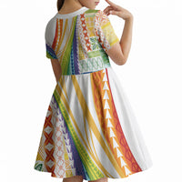 Pasifika Samoa Siapo Malu Tattoo Inspired Kid Short Sleeve Dress Fa'afafine Rainbow Theme