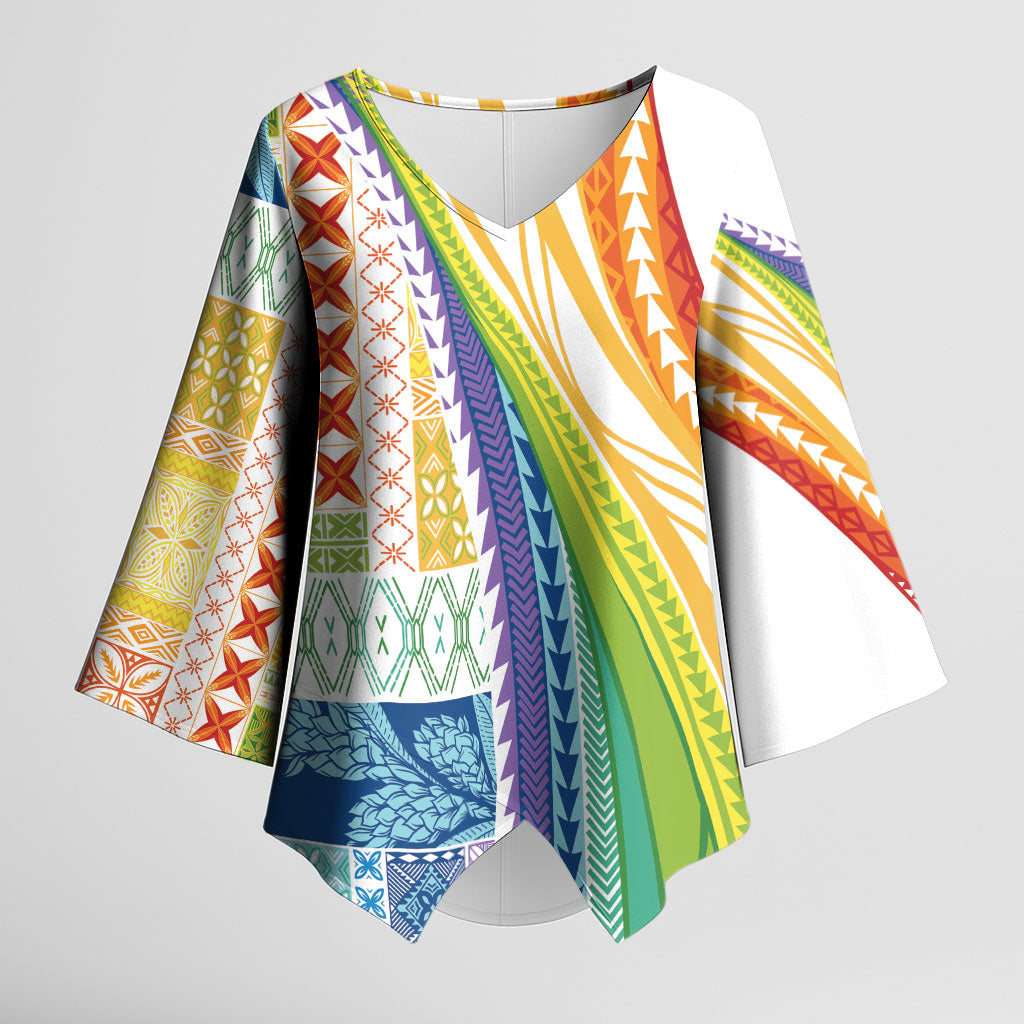 Pasifika Samoa Siapo Malu Tattoo Inspired Kimono Sleeve Blouse Fa'afafine Rainbow Theme