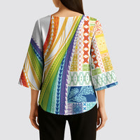 Pasifika Samoa Siapo Malu Tattoo Inspired Kimono Sleeve Blouse Fa'afafine Rainbow Theme