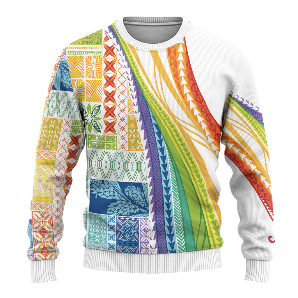Pasifika Samoa Siapo Malu Tattoo Inspired Ugly Christmas Sweater Fa'afafine Rainbow Theme