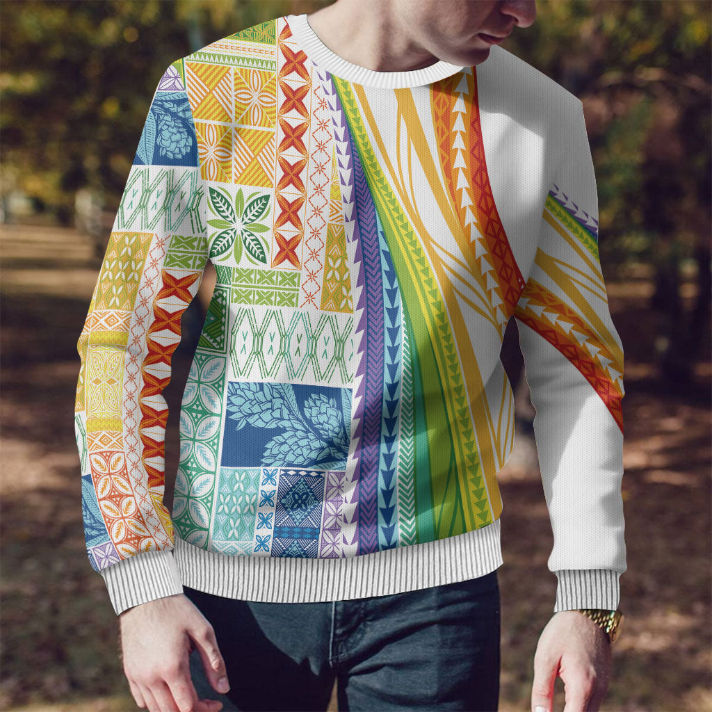 Pasifika Samoa Siapo Malu Tattoo Inspired Ugly Christmas Sweater Fa'afafine Rainbow Theme