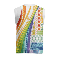 Pasifika Samoa Siapo Malu Tattoo Inspired Christmas Knitted V-Neck Vest Fa'afafine Rainbow Theme