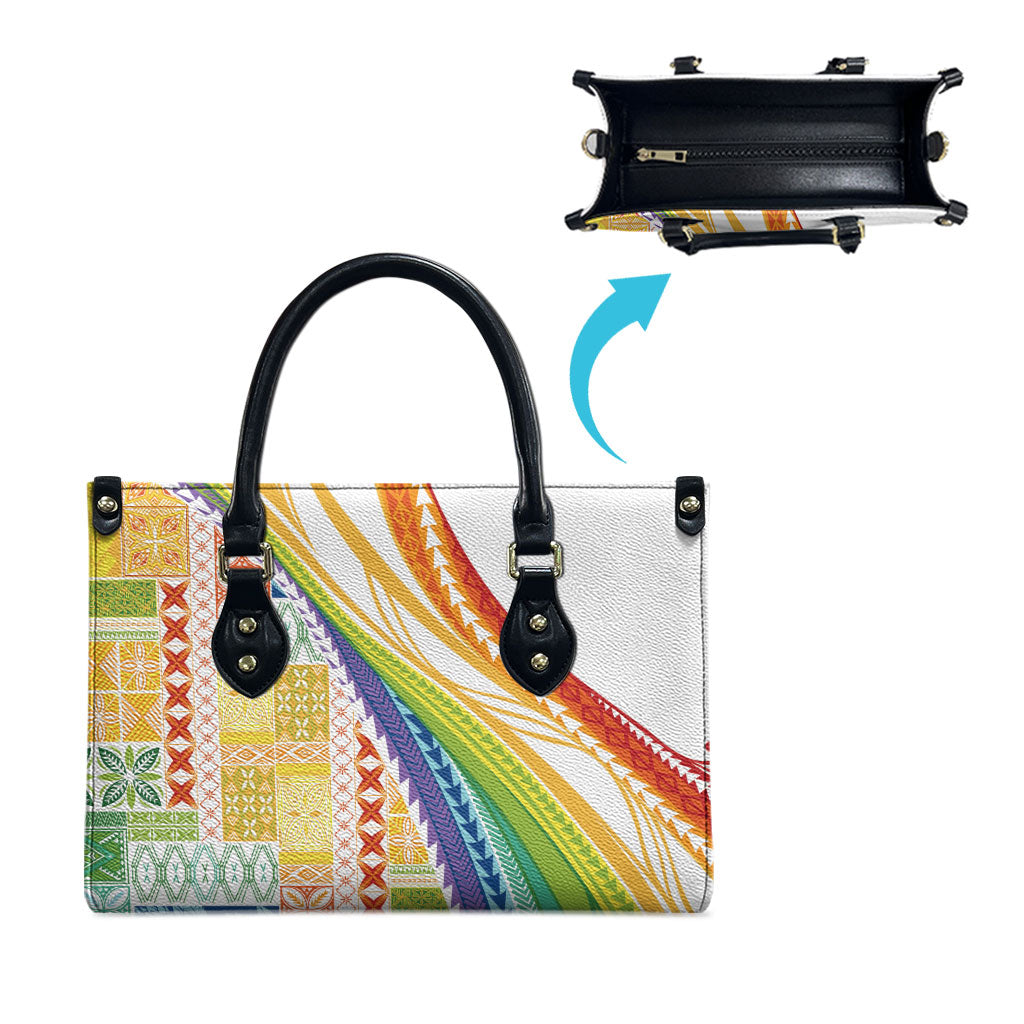 Pasifika Samoa Siapo Malu Tattoo Inspired Leather Bag Fa'afafine Rainbow Theme