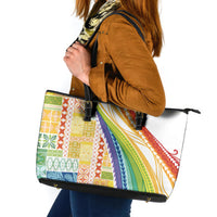 Pasifika Samoa Siapo Malu Tattoo Inspired Leather Tote Bag Fa'afafine Rainbow Theme