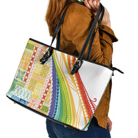 Pasifika Samoa Siapo Malu Tattoo Inspired Leather Tote Bag Fa'afafine Rainbow Theme