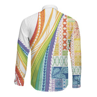 Pasifika Samoa Siapo Malu Tattoo Inspired Long Sleeve Button Shirt Fa'afafine Rainbow Theme