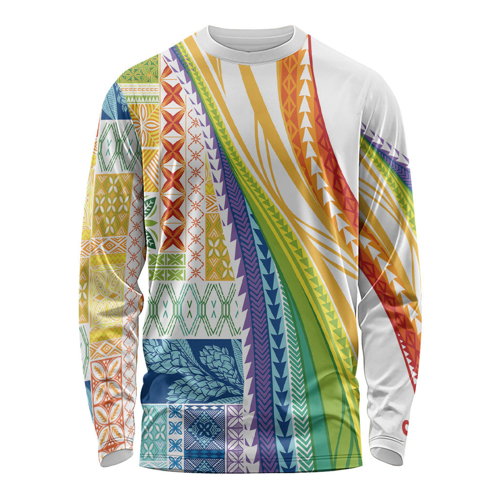 Pasifika Samoa Siapo Malu Tattoo Inspired Long Sleeve Shirt Fa'afafine Rainbow Theme