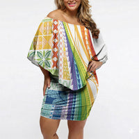 Pasifika Samoa Siapo Malu Tattoo Inspired Off Shoulder Short Dress Fa'afafine Rainbow Theme