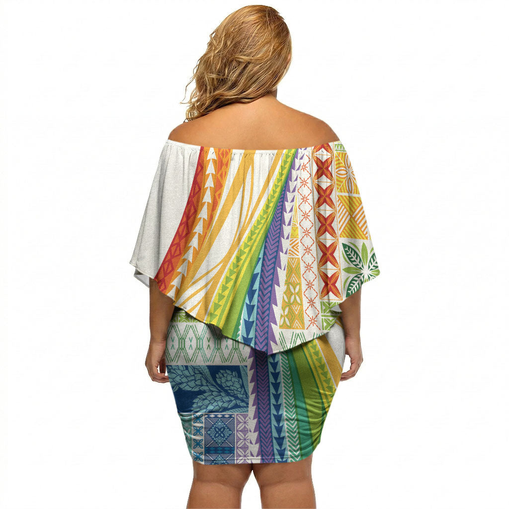 Pasifika Samoa Siapo Malu Tattoo Inspired Off Shoulder Short Dress Fa'afafine Rainbow Theme