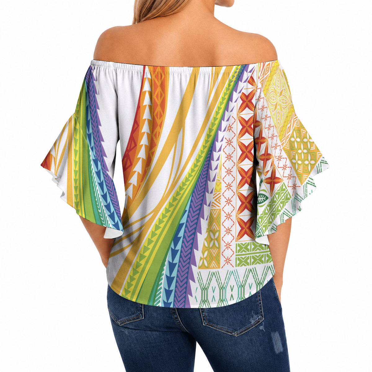 Pasifika Samoa Siapo Malu Tattoo Inspired Off Shoulder Wrap Waist Top Fa'afafine Rainbow Theme