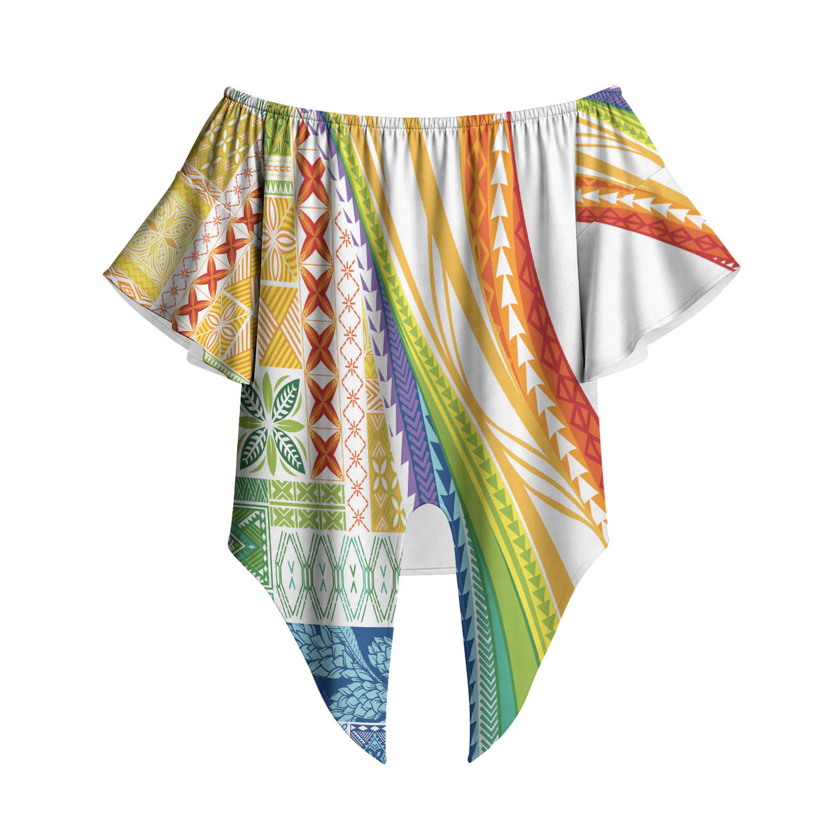 Pasifika Samoa Siapo Malu Tattoo Inspired Off Shoulder Wrap Waist Top Fa'afafine Rainbow Theme