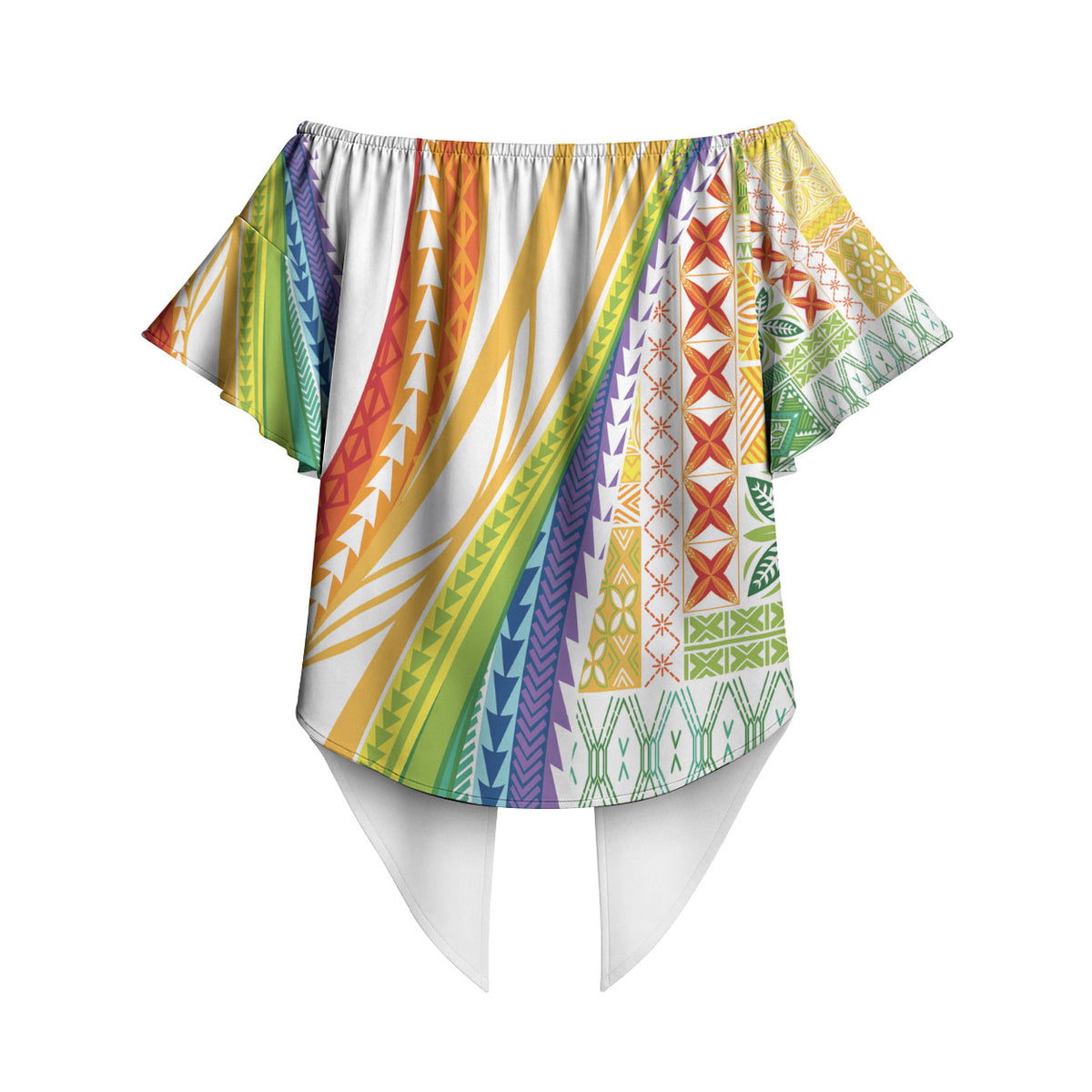 Pasifika Samoa Siapo Malu Tattoo Inspired Off Shoulder Wrap Waist Top Fa'afafine Rainbow Theme