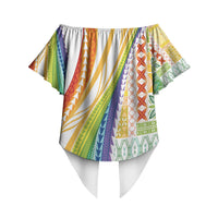 Pasifika Samoa Siapo Malu Tattoo Inspired Off Shoulder Wrap Waist Top Fa'afafine Rainbow Theme