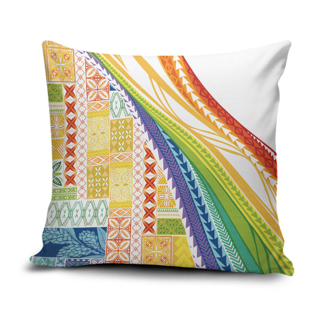 Pasifika Samoa Siapo Malu Tattoo Inspired Pillow Cover Fa'afafine Rainbow Theme