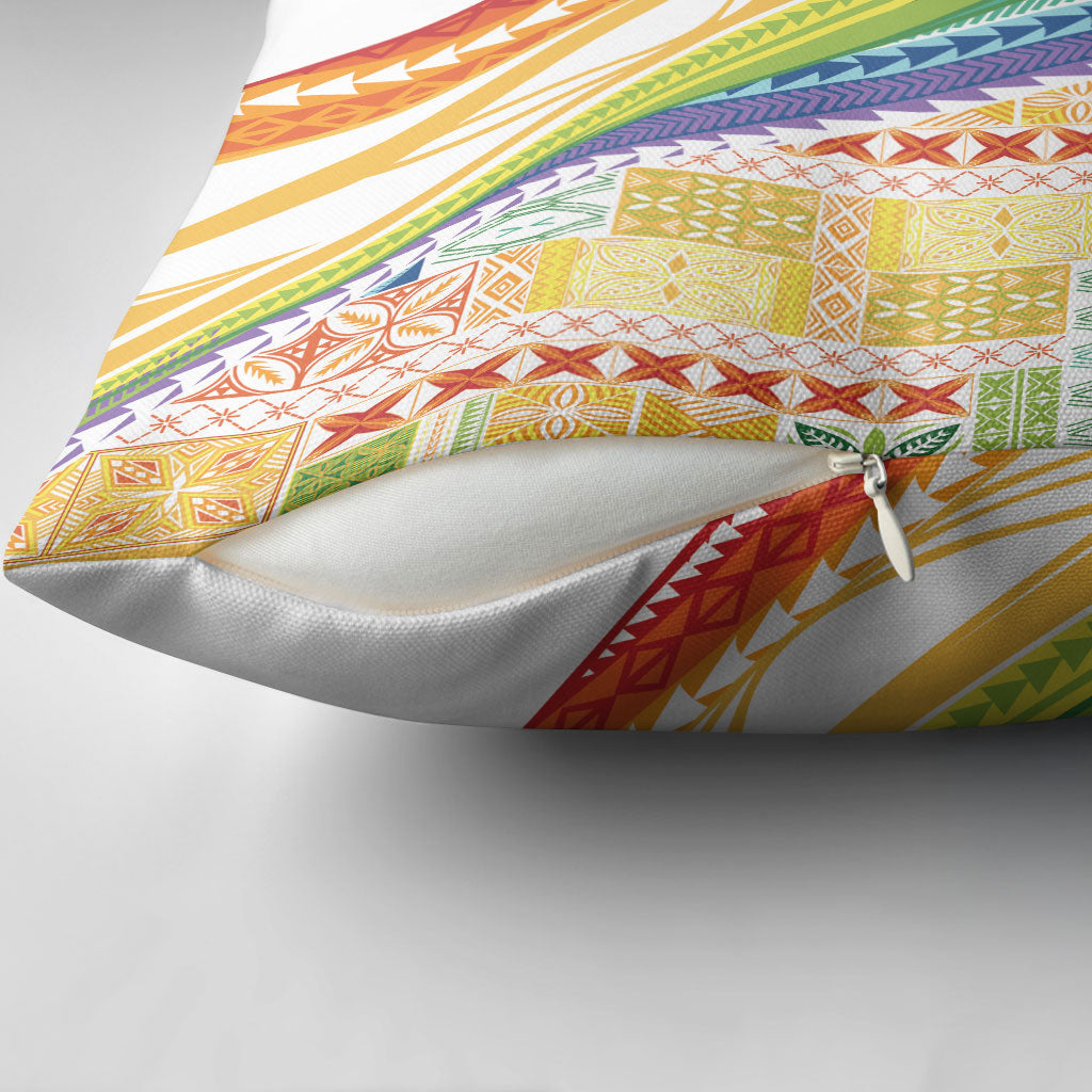 Pasifika Samoa Siapo Malu Tattoo Inspired Pillow Cover Fa'afafine Rainbow Theme