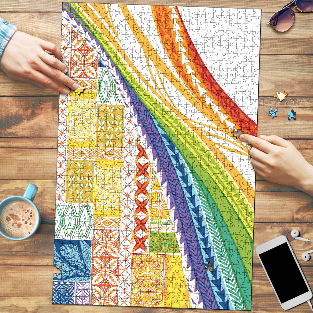 Pasifika Samoa Siapo Malu Tattoo Inspired Puzzle Fa'afafine Rainbow Theme