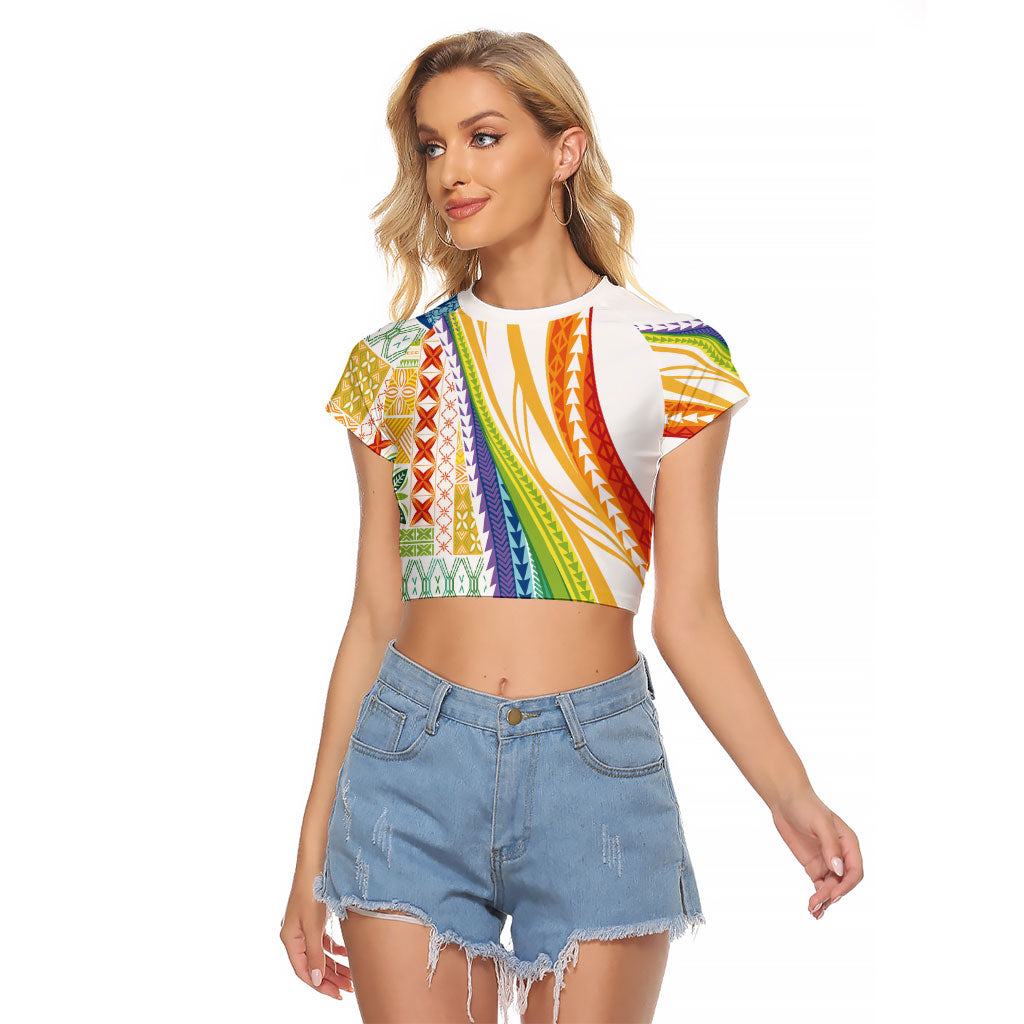 Pasifika Samoa Siapo Malu Tattoo Inspired Raglan Cropped T Shirt Fa'afafine Rainbow Theme