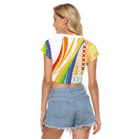 Pasifika Samoa Siapo Malu Tattoo Inspired Raglan Cropped T Shirt Fa'afafine Rainbow Theme