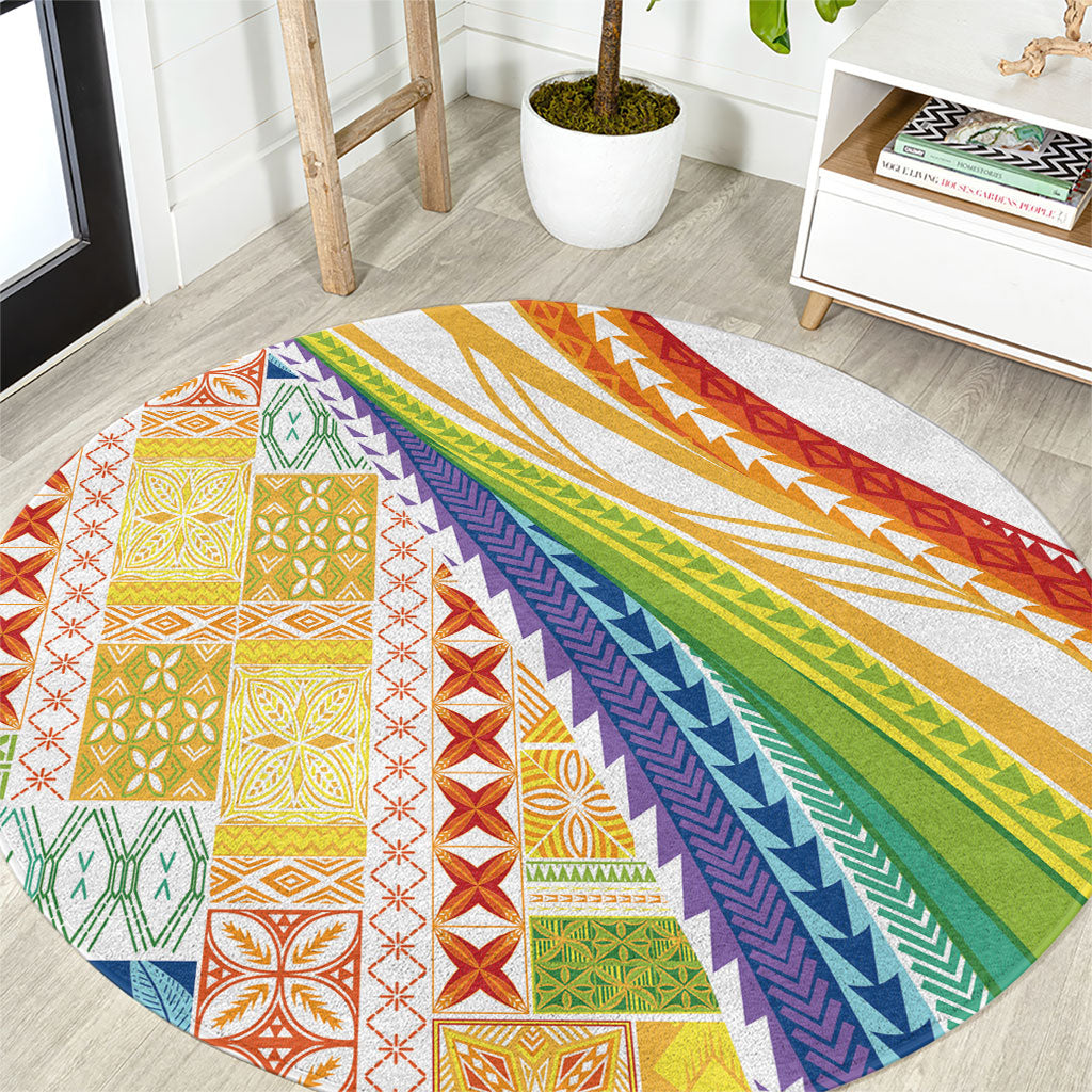 Pasifika Samoa Siapo Malu Tattoo Inspired Round Carpet Fa'afafine Rainbow Theme LT7 Multicolor - Polynesian Pride