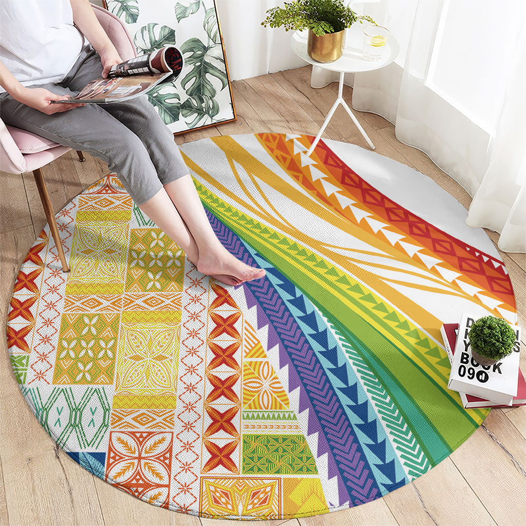 Pasifika Samoa Siapo Malu Tattoo Inspired Round Carpet Fa'afafine Rainbow Theme