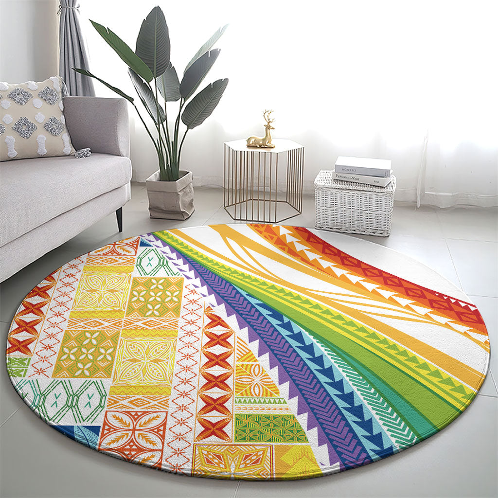 Pasifika Samoa Siapo Malu Tattoo Inspired Round Carpet Fa'afafine Rainbow Theme