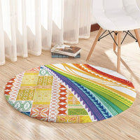 Pasifika Samoa Siapo Malu Tattoo Inspired Round Carpet Fa'afafine Rainbow Theme