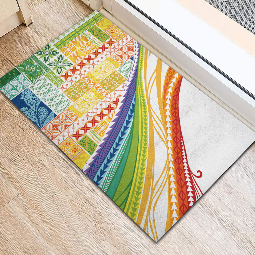 Pasifika Samoa Siapo Malu Tattoo Inspired Rubber Doormat Fa'afafine Rainbow Theme