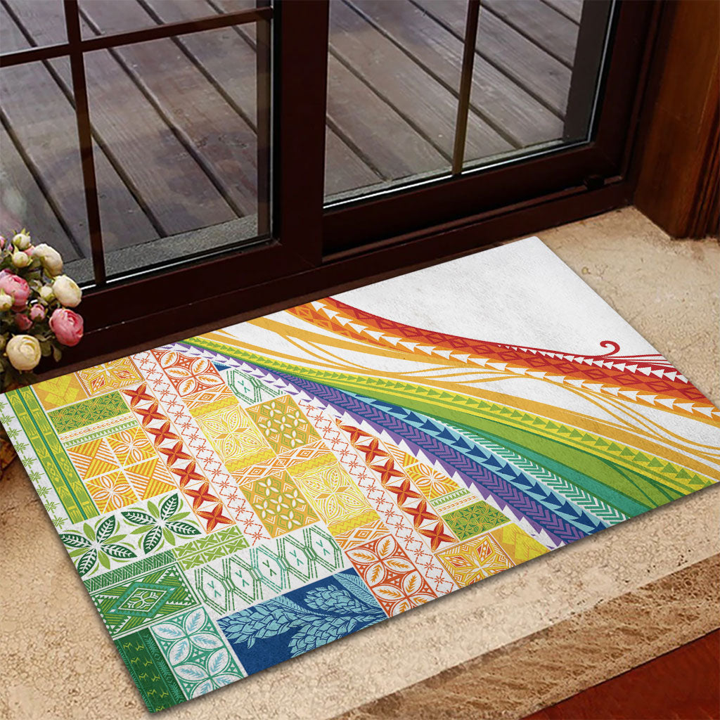 Pasifika Samoa Siapo Malu Tattoo Inspired Rubber Doormat Fa'afafine Rainbow Theme