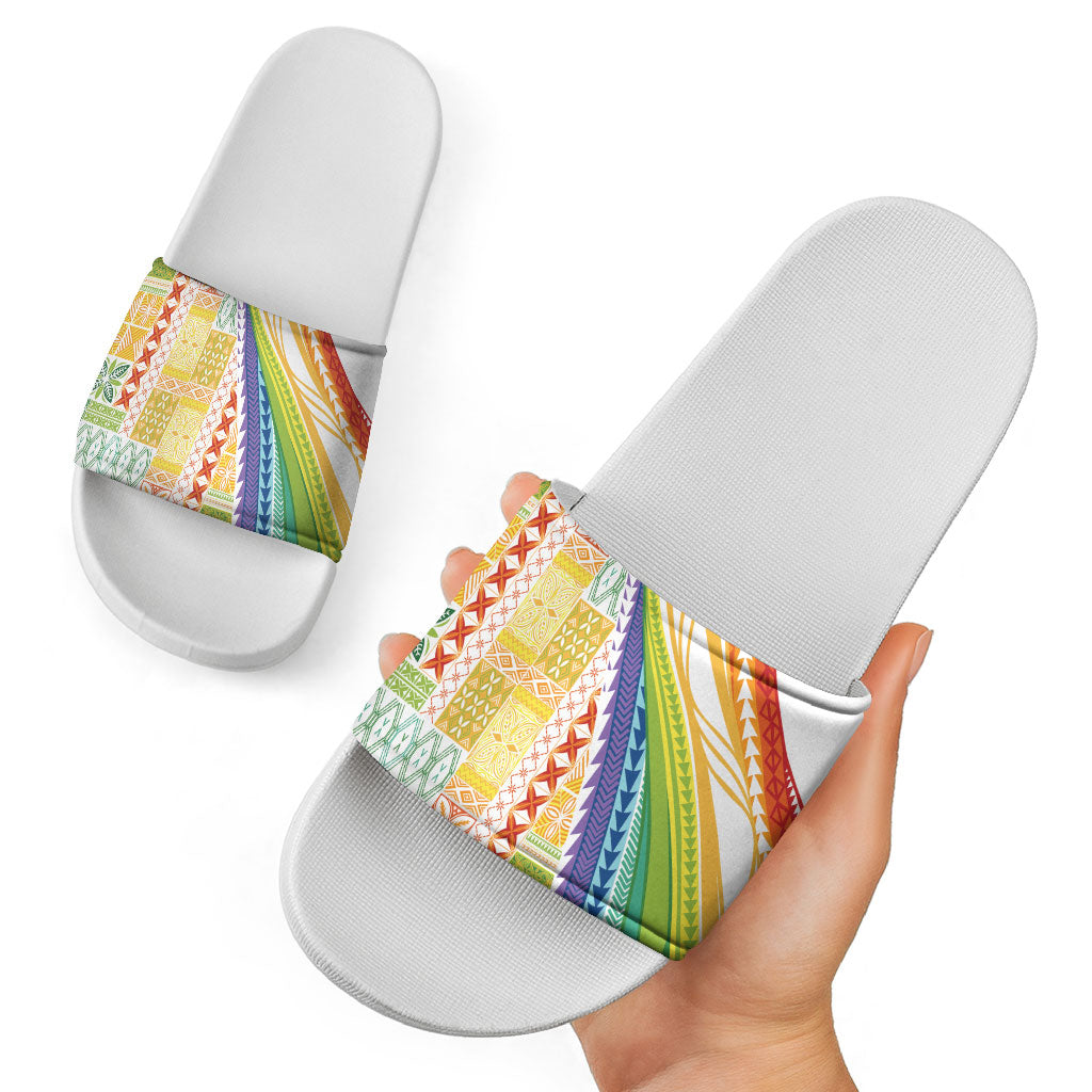 Pasifika Samoa Siapo Malu Tattoo Inspired Slide Sandals Fa'afafine Rainbow Theme