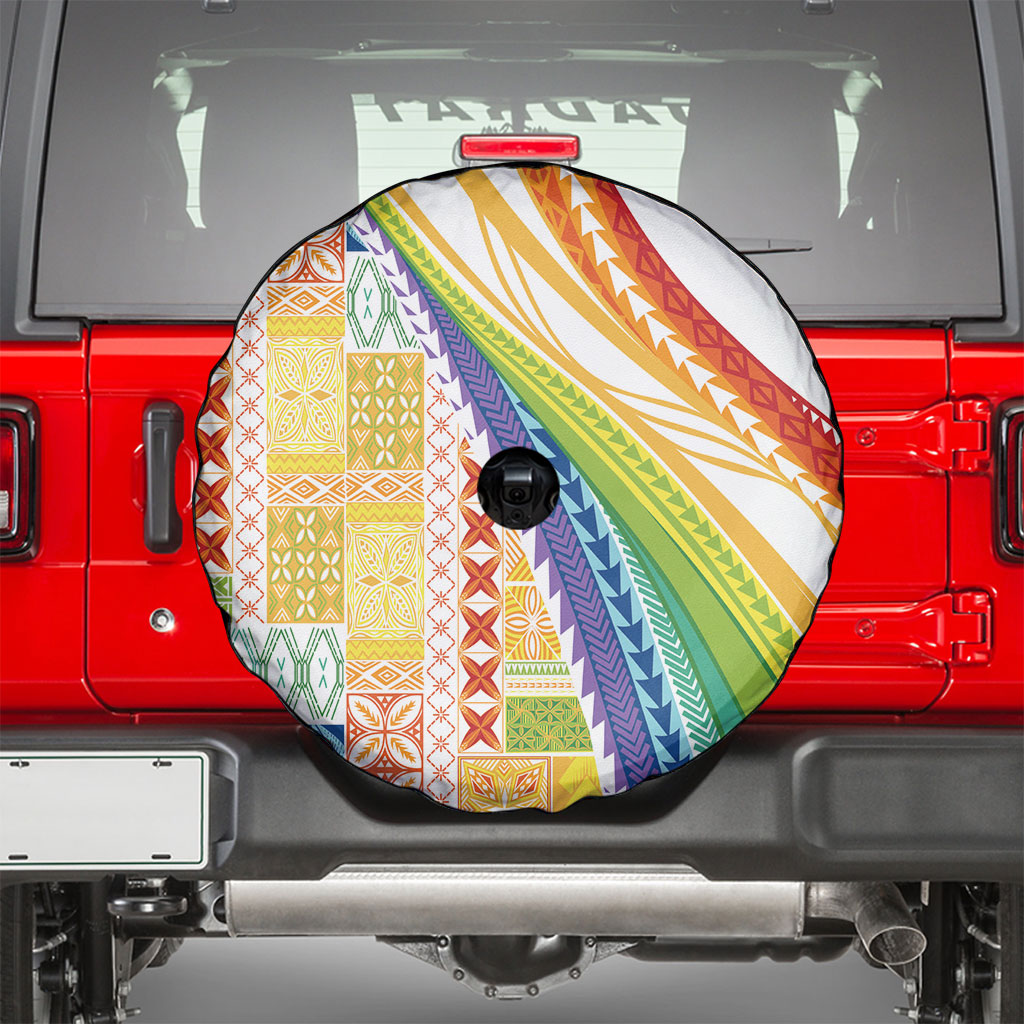 Pasifika Samoa Siapo Malu Tattoo Inspired Spare Tire Cover Fa'afafine Rainbow Theme