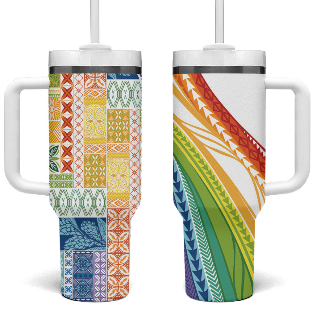 Pasifika Samoa Siapo Malu Tattoo Inspired Tumbler With Handle Fa'afafine Rainbow Theme