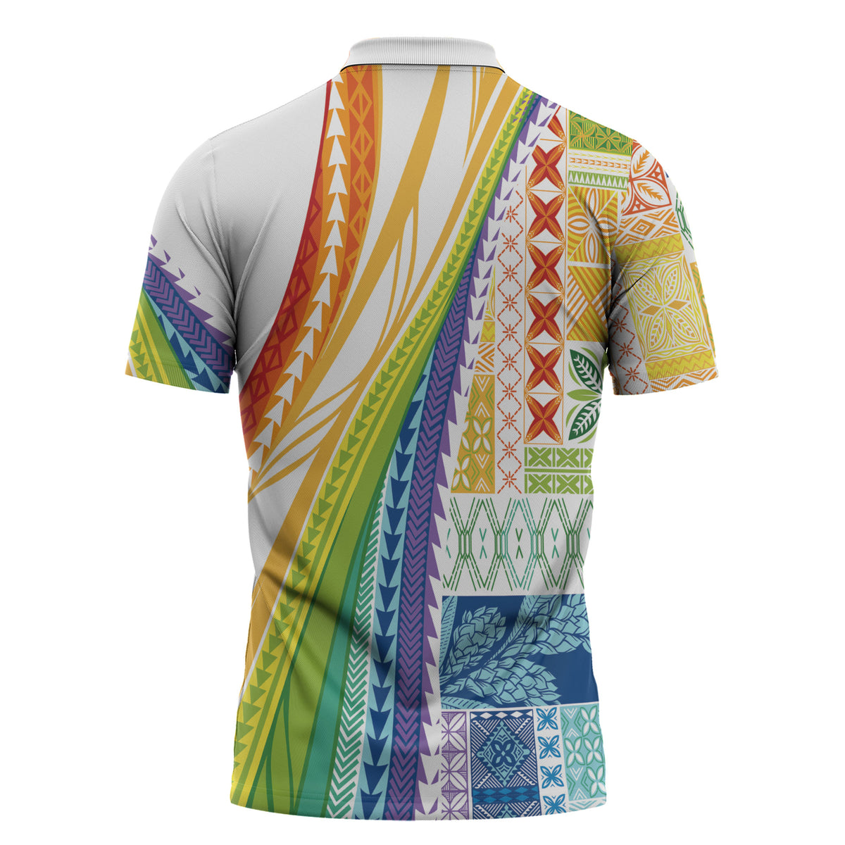 Pasifika Samoa Siapo Malu Tattoo Inspired Zipper Polo Shirt Fa'afafine Rainbow Theme