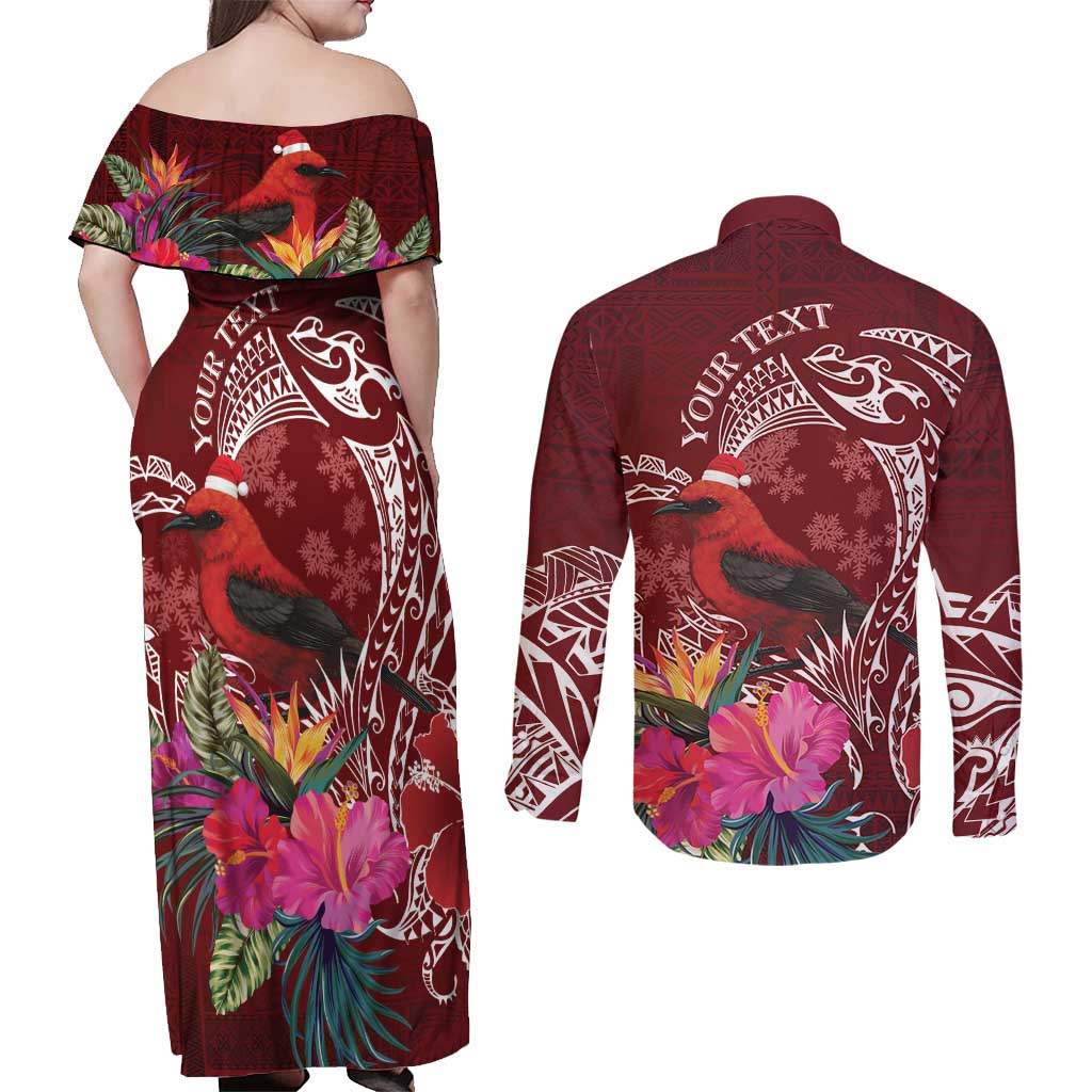 Personalized Samoa Meri Krisimasi Couples Matching Off Shoulder Maxi Dress and Long Sleeve Button Shirt Segasegamau'u Mix Siapo