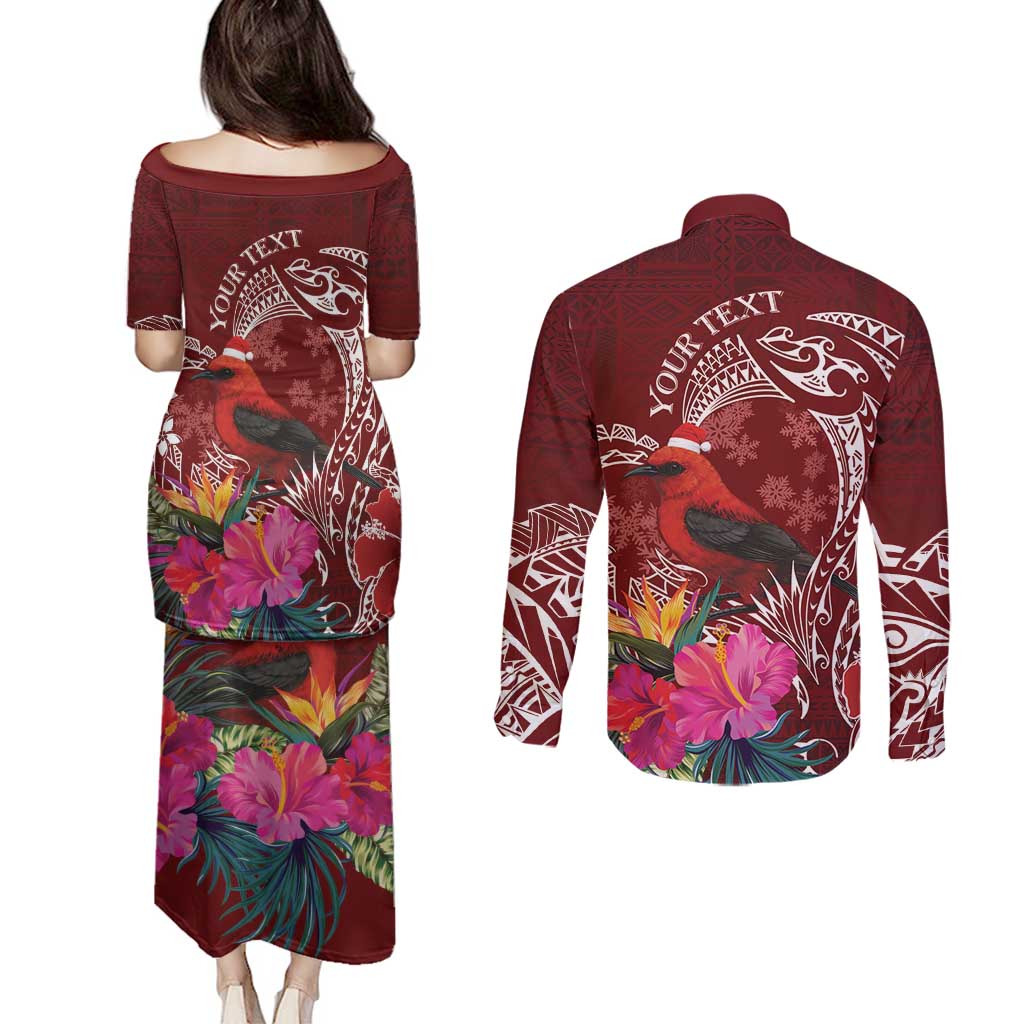 Personalized Samoa Meri Krisimasi Couples Matching Puletasi and Long Sleeve Button Shirt Segasegamau'u Mix Siapo