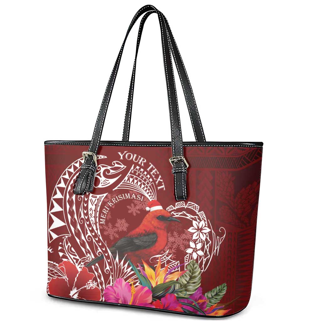 Personalized Samoa Meri Krisimasi Leather Tote Bag Segasegamau'u Mix Siapo